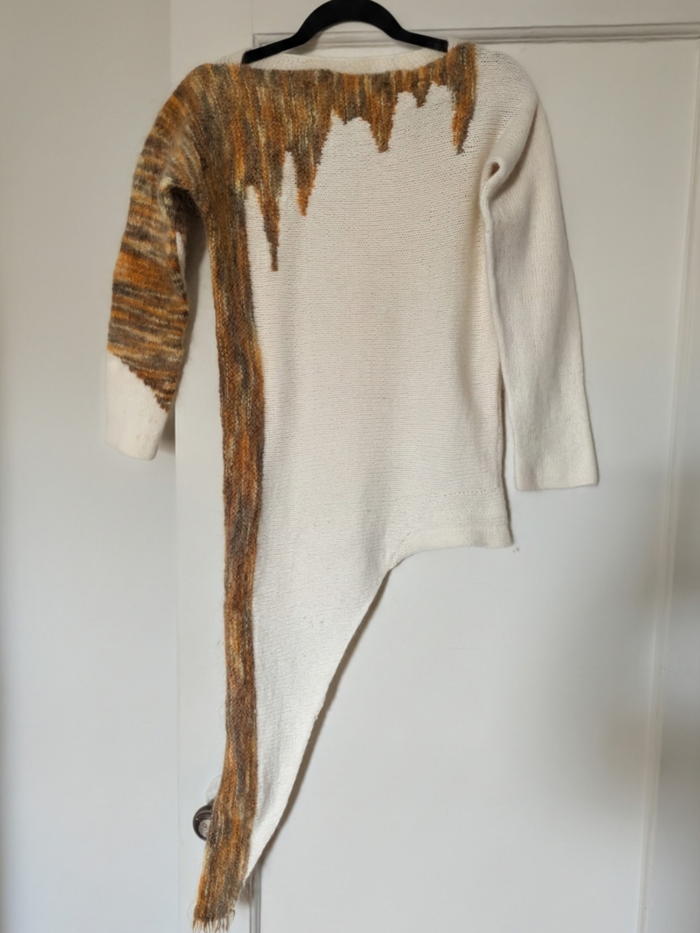 New Handmade Asymmetrical Cream & Marled Orange Women's Knit Sweater Size S/M